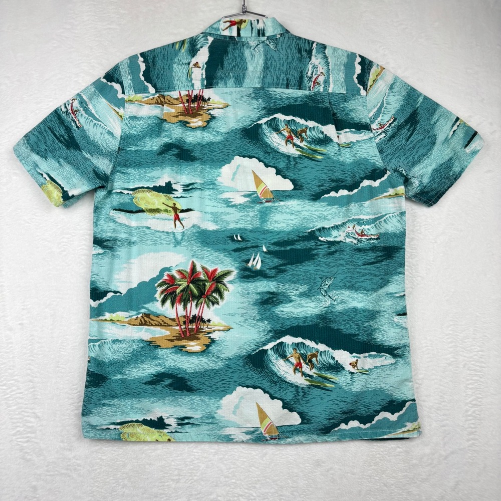 Tommy Bahama Relax Island Modern Fit Teal Tropical Surf Scene Shirt Mens Large - Picture 3 of 6